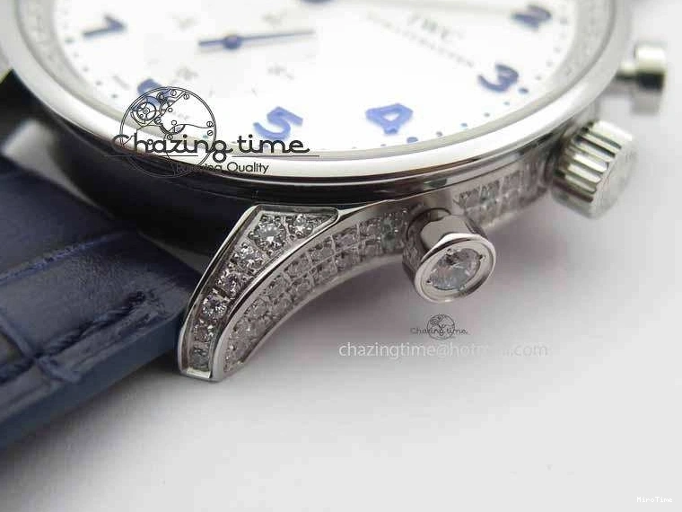 MIROTIME 0328 Portuguese IW3714 Diam ZF V2 1:1 Best Edition White Dial Blue Makers On Blue Leather Strap A79350 (Slim Movement) Stylish 7248
